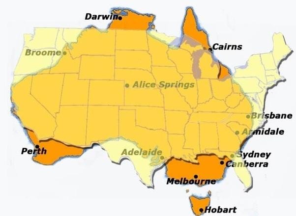 Australie à la carte de l'amérique du