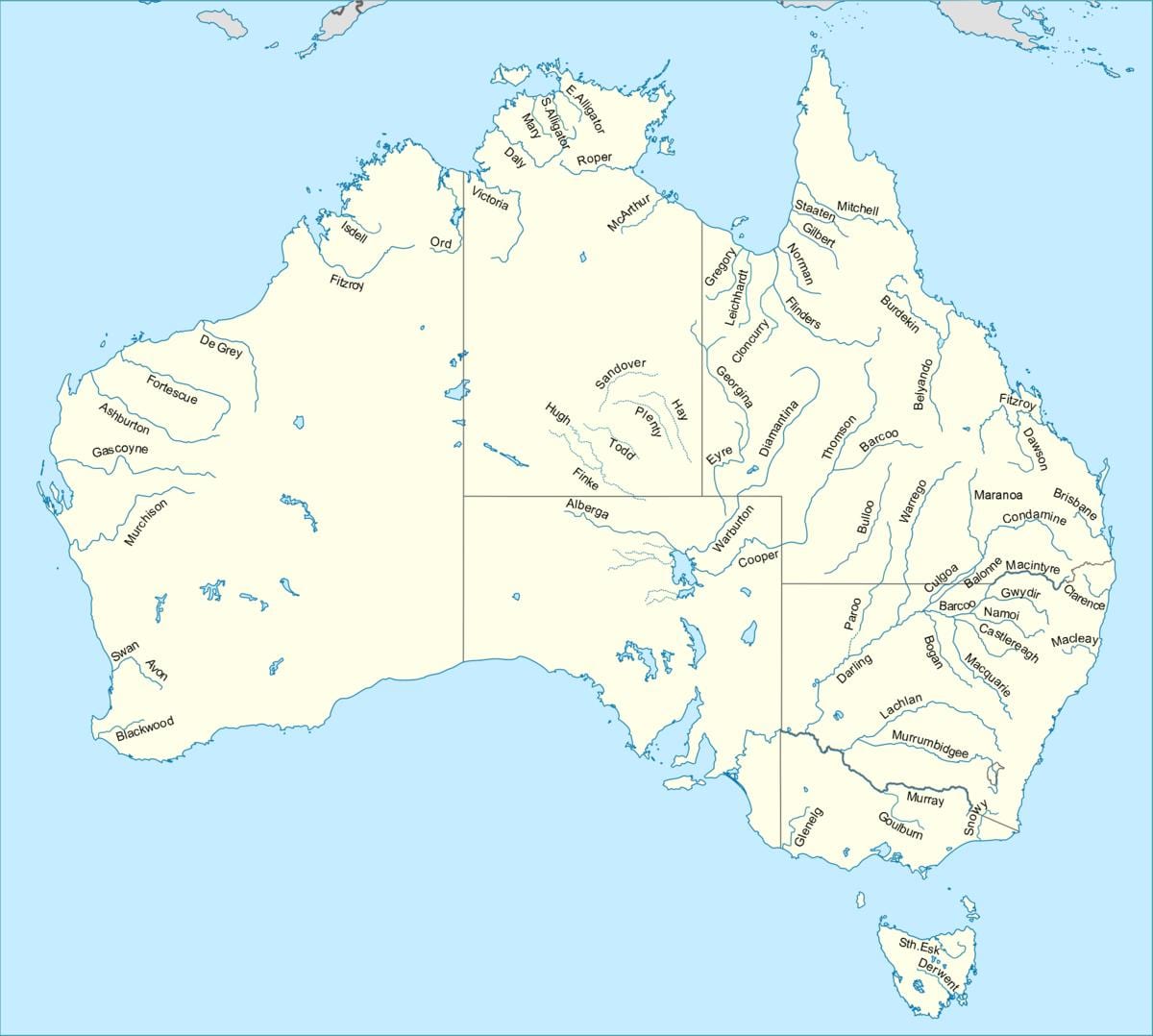 les rivières en Australie à la carte