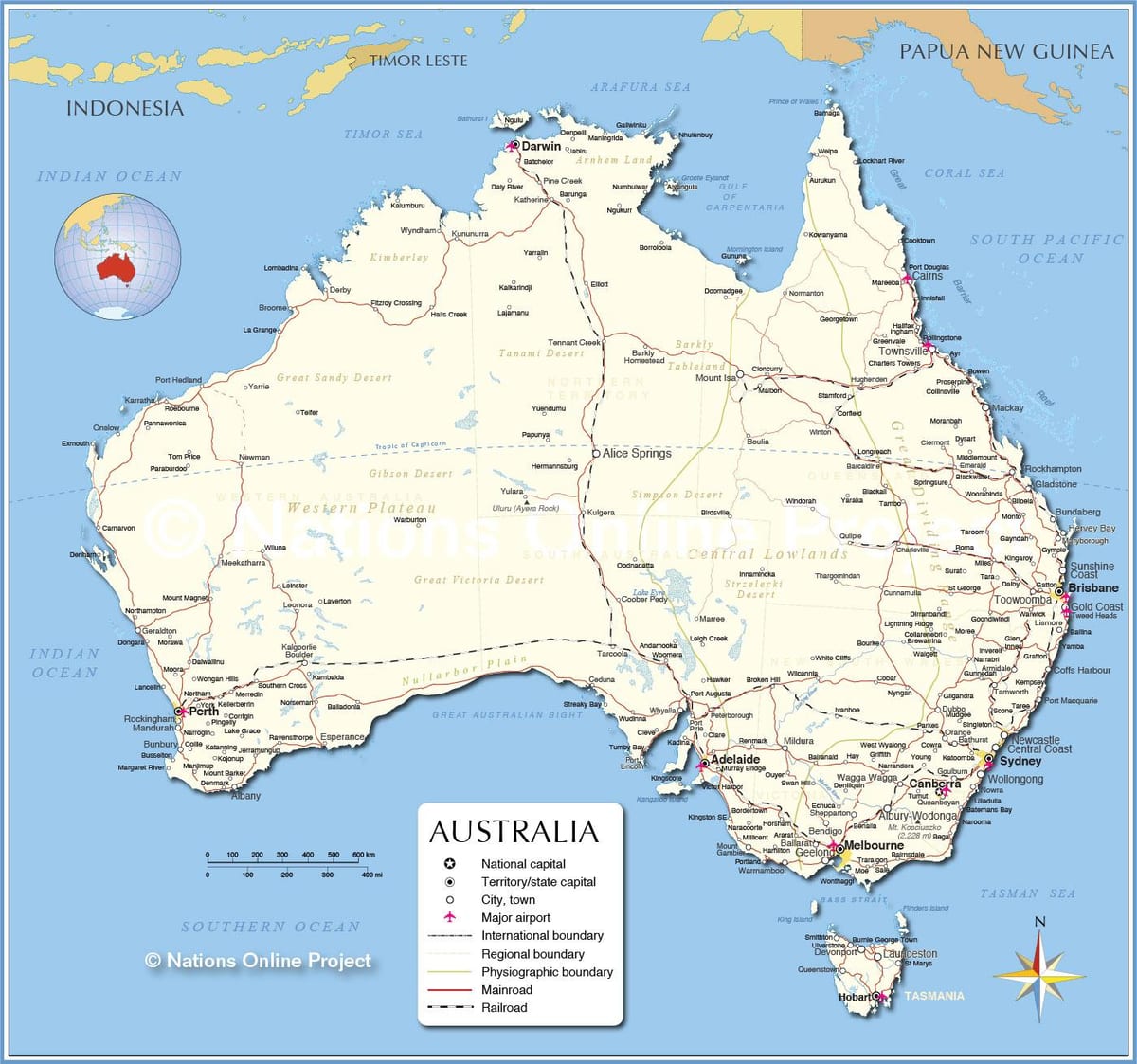 L'australie carte avec les villes