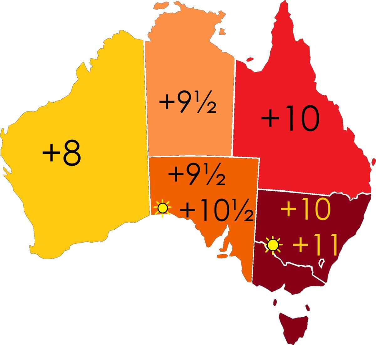 fuseaux horaires de l'Australie carte