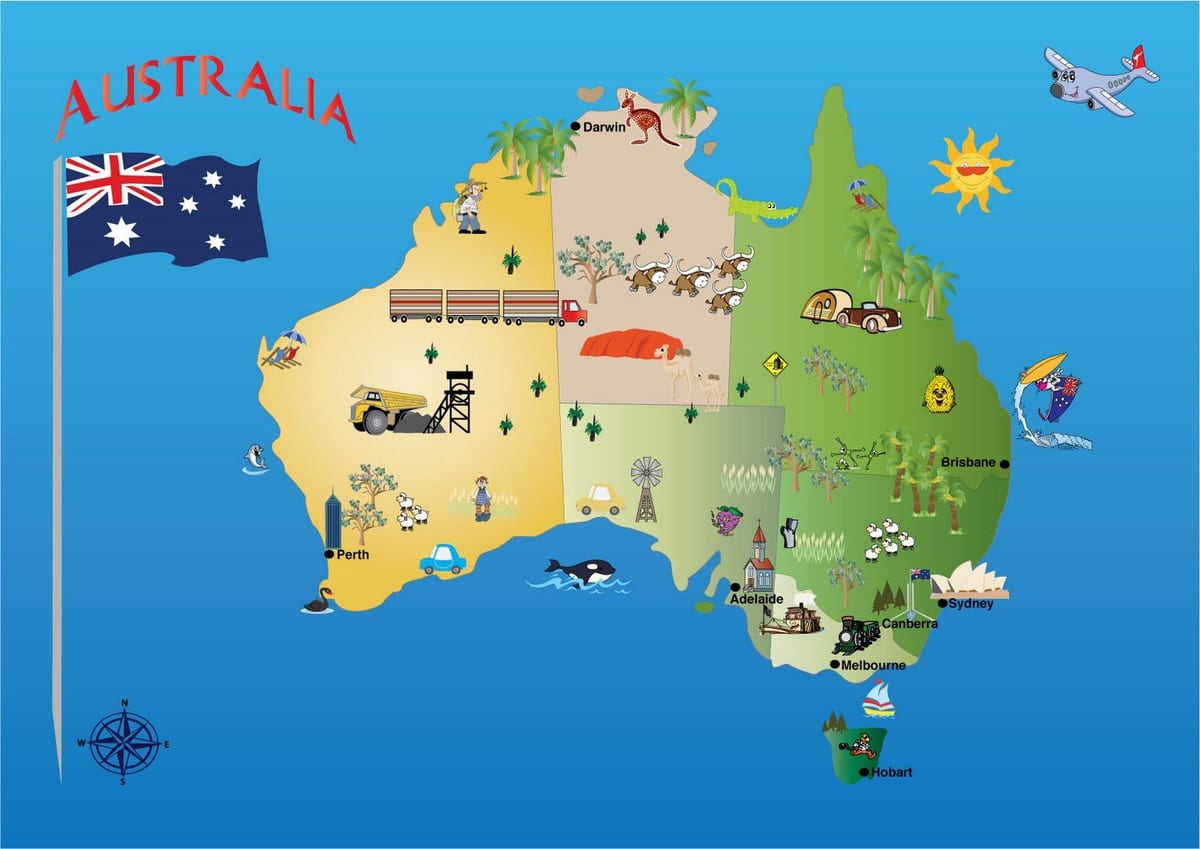 L'australie carte des attractions touristiques
