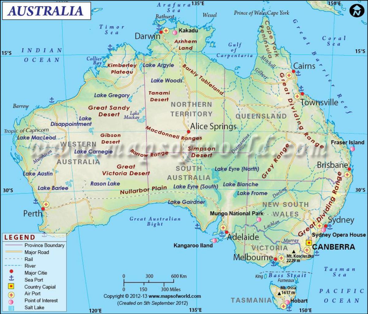 carte de l'Australie avec les capitales