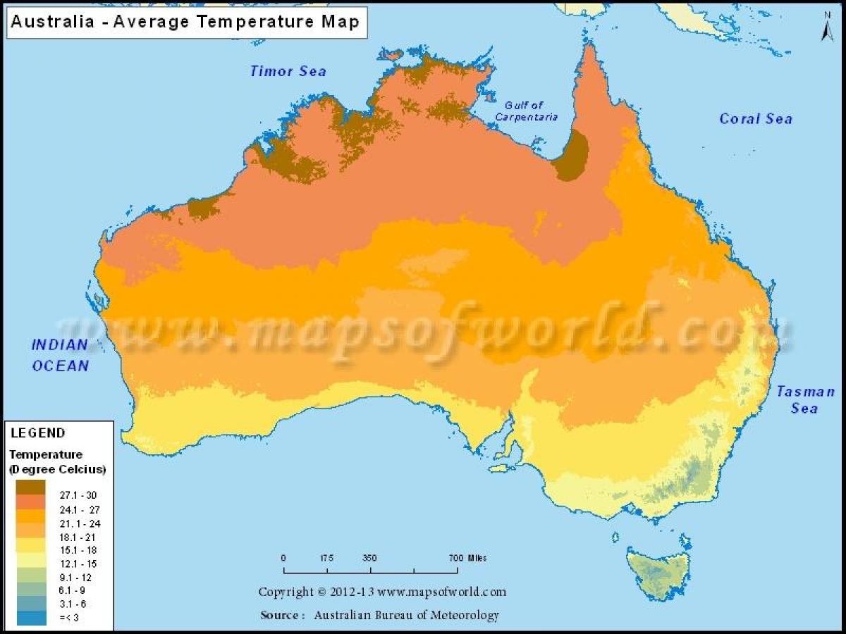 carte de la température de l'Australie