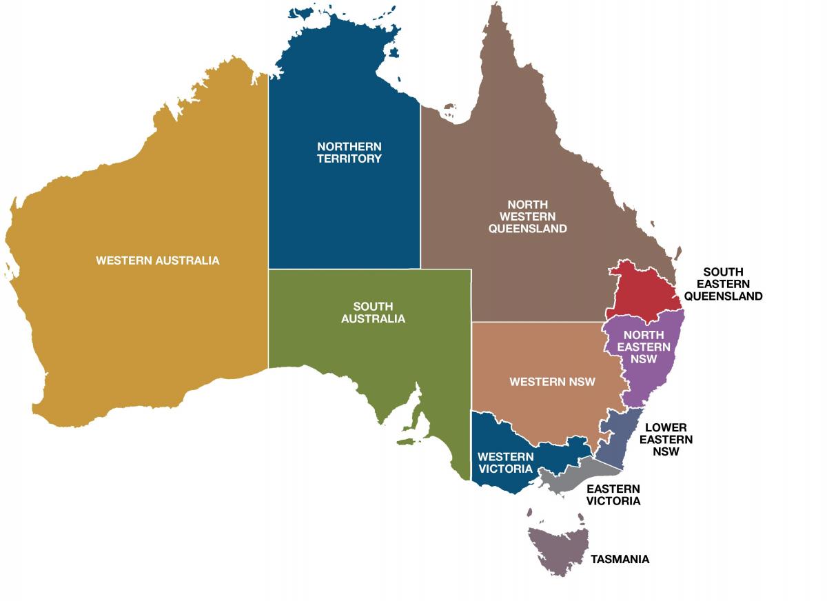 carte de l'Australie régions