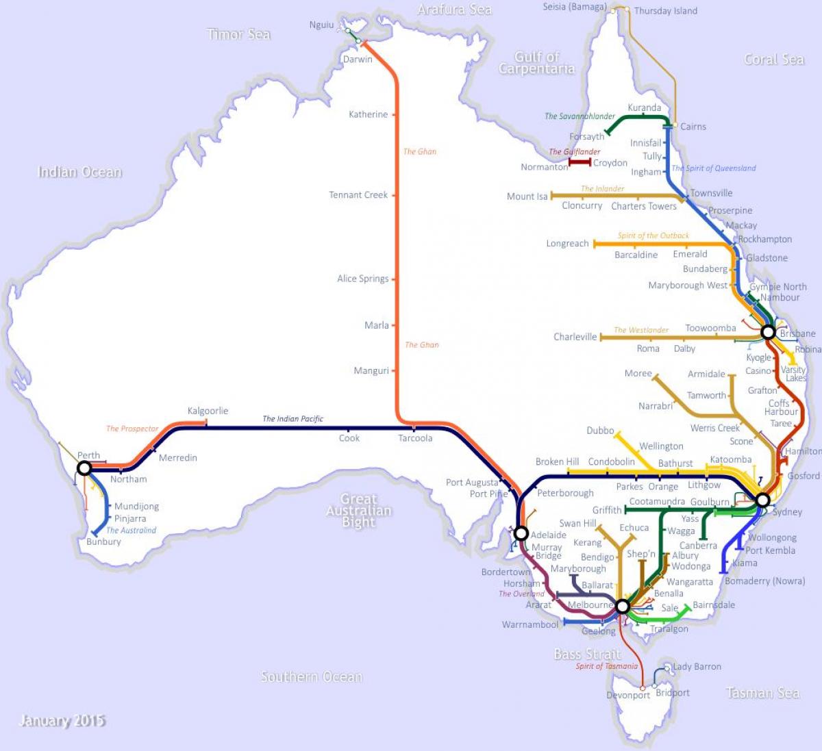 Australien trains de la carte