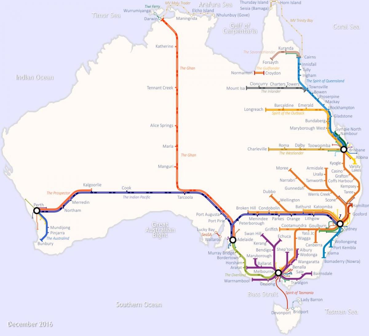 carte ferroviaire en Australie