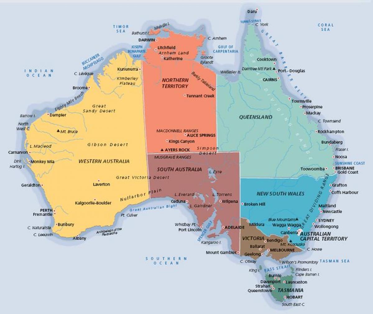 étiquetés la carte de l'Australie