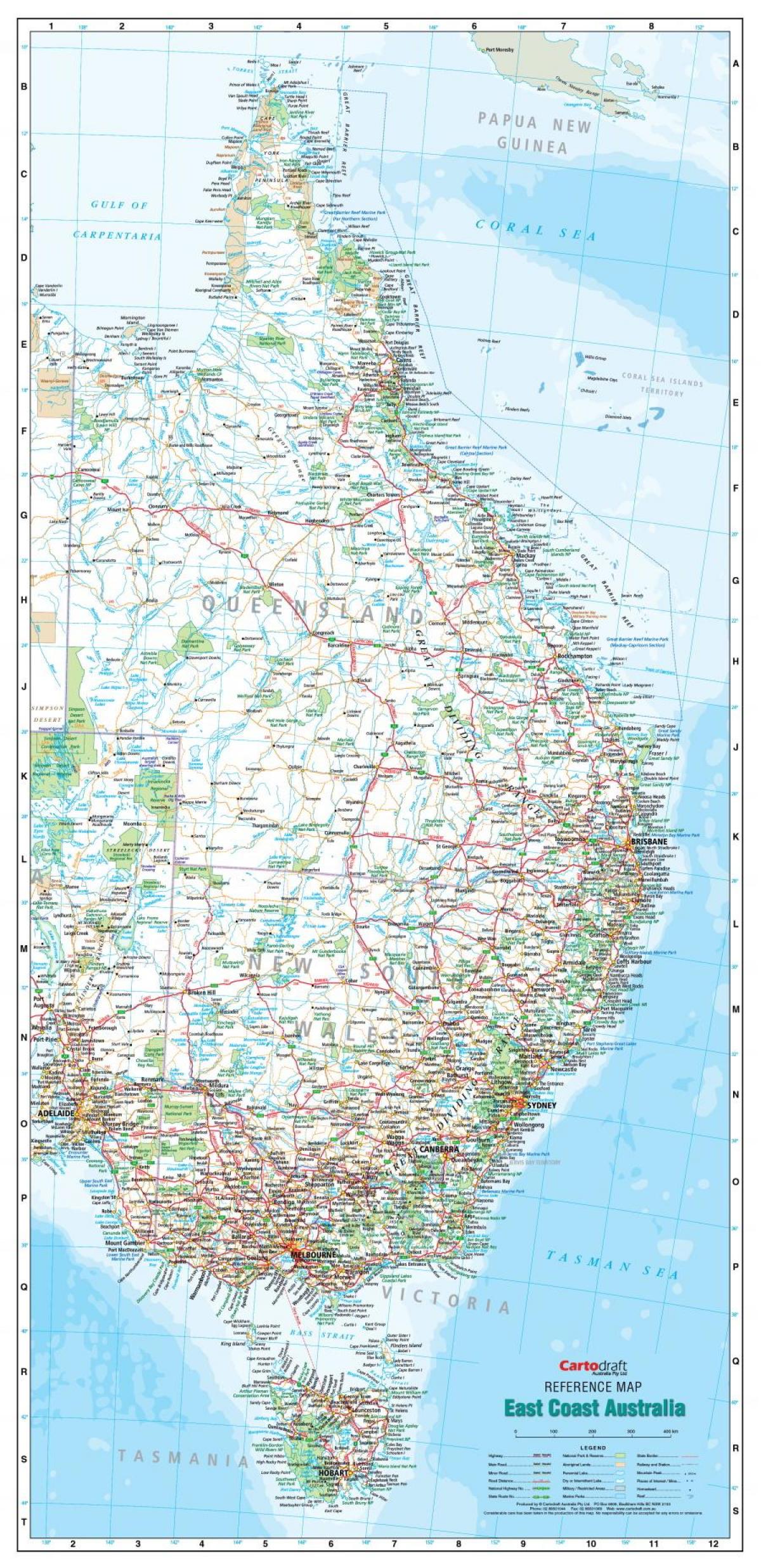 carte de la Côte Est de l'Australie