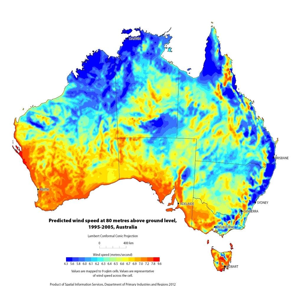 carte des vents de l'Australie