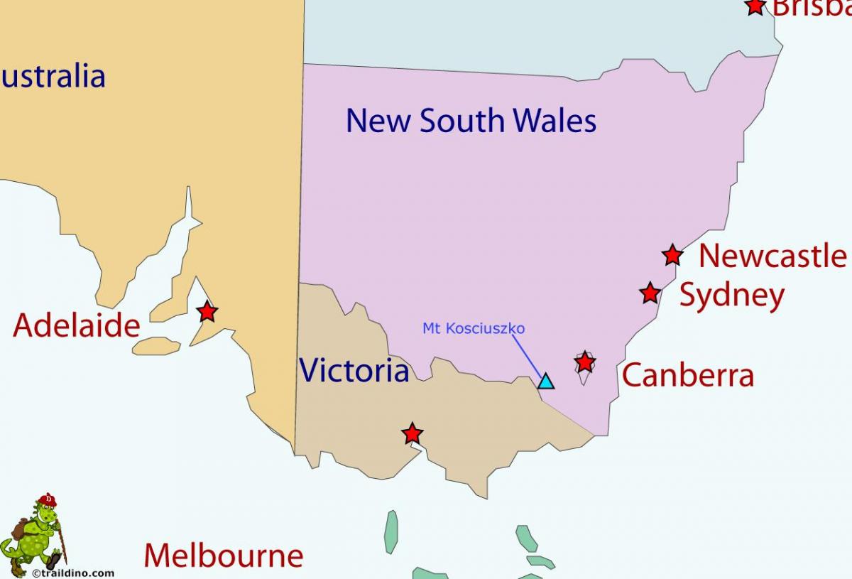 le mont Kosciuszko sur une carte de l'Australie